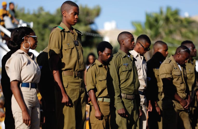 Soldiers from the African Hebrew Israelite community  (photo credit: REUTERS)