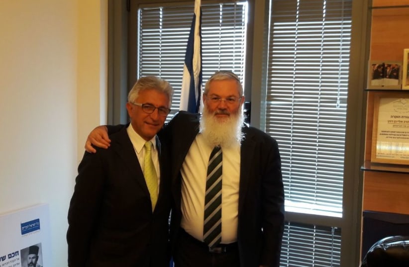 Deputy defense minister Eli Ben-Dahan meets with Sephardic community organizer in Toronto Max Benaim at the Knesset  (photo credit: Courtesy)