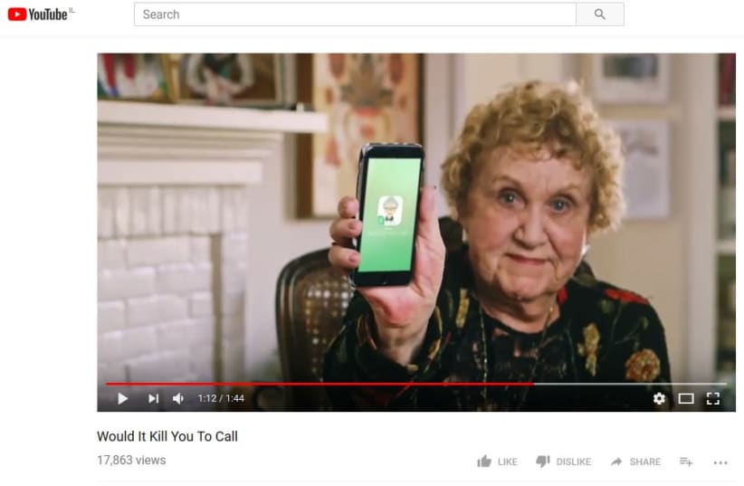 Video advertising an app to remind grandchildren to call their 'bubbe' (photo credit: SCREENSHOT AMERICAN FRIENDS OF HEBREW UNIVERSITY / YOUTUBE)