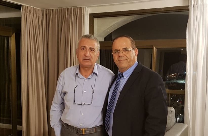 Communications Minister Aoub Kara meets with Syrian opposition leader Kamal Laboani in Jerusalem (photo credit: COURTESY/MINISTRY OF COMMUNICATIONS)