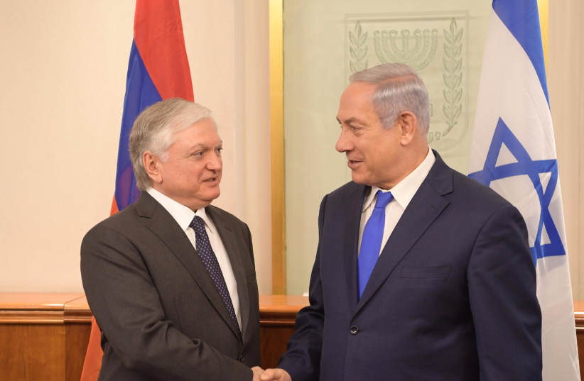 Prime Minister Benjamin Netanyahu and Armenian Foreign Minister Edward Nalbandian, November 2017 (photo credit: PRIME MINISTER'S OFFICE)