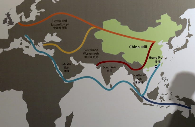 A map of China's One Belt, One Road initiative (photo credit: BOBBY YIP/ REUTERS)