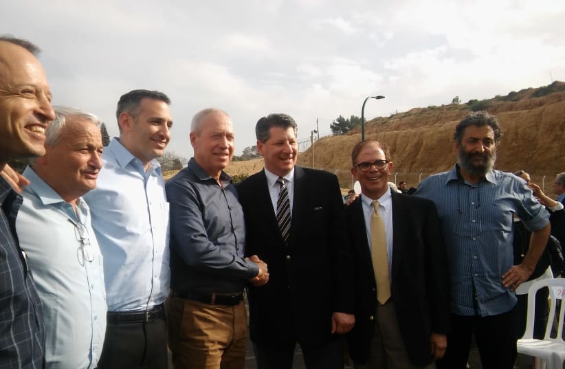 JNF-USA's Groundbreaking of a new neighborhood in Kibbutz Erez last March with Construction Minister Yoav Gallant, the organization's Chief Development Officer Rick Krosnick, Chief Israel Officer Eric Michelson and Assistant Vice President of Campaign, Ken Segel (photo credit: JNF-USA)