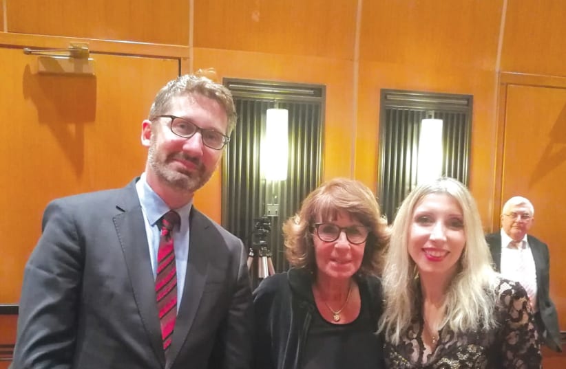 TEL AVIV socialite Alice Krieger is flanked by Australian Ambassador Chris Cannan and Cypriot Ambassador Thessalia- Salina Shambos. (photo credit: COURTESY THESSALIA-SALINA SHAMBOS)