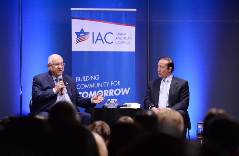 President Reuven Rivlin addresses American Israelis in Los Angeles. (photo credit: MARC NEYMAN/GPO)