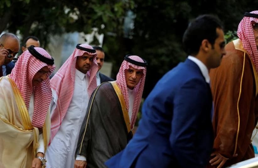 Saudi Arabia's Foreign Minister Adel al-Jubeir arrives at the Arab Foreign Ministers meeting at the request of Saudi Arabia, in Cairo, Egypt, November 19, 2017 (photo credit: REUTERS/AMR ABDALLAH DALSH)