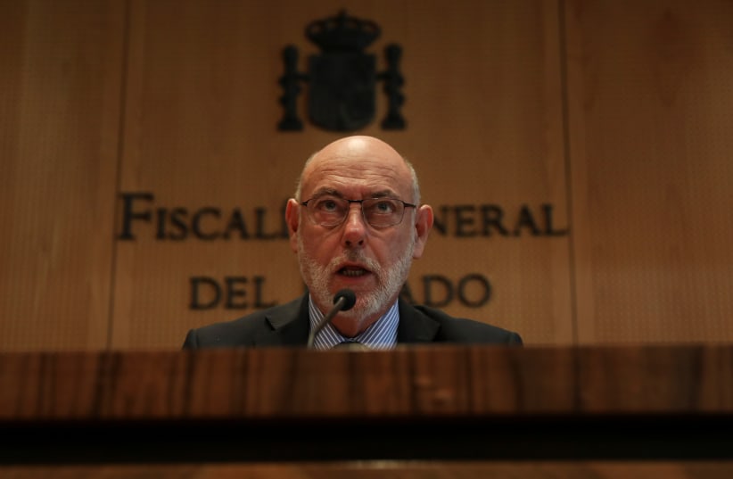 Spain's former Attorney-General Jose Manuel Maza delivers a statement at State Prosecutor office in Madrid, Spain, October 30, 2017. (photo credit: REUTERS)