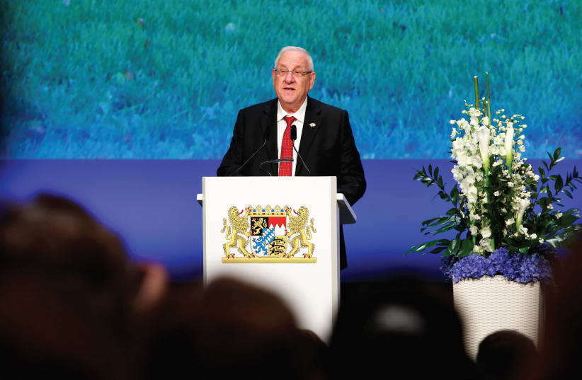 PRESIDENT REUVEN RIVLIN speaking on a trip to Germany. ( (photo credit: REUTERS)
