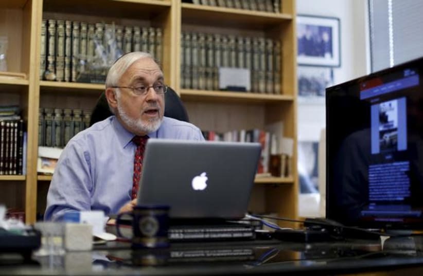 Associate Dean Rabbi Abraham Cooper is pictured in his office at the Simon Wiesenthal Center in Los Angeles, California December 10, 2015 (photo credit: MARIO ANZUONI/REUTERS)