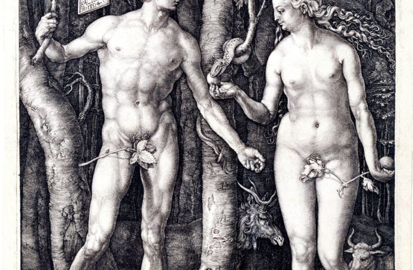 ALBRECHT DÜRER’S engraving of Adam and Eve from 1504 (photo credit: Wikimedia Commons)