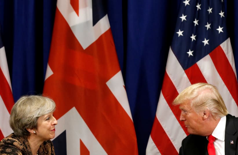 US President Donald Trump meets with British Prime Minister Theresa May during the UN General Assembly in New York, US. (photo credit: REUTERS)