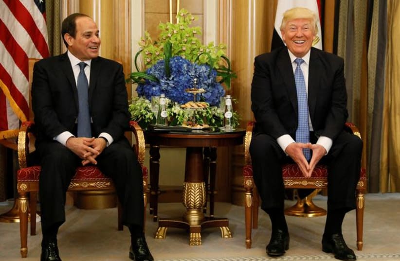US President Donald Trump meets with Egypt's President Abdel Fattah al-Sisi in Riyadh, Saudi Arabia May 21, 2017. (photo credit: JONATHAN ERNST / REUTERS)