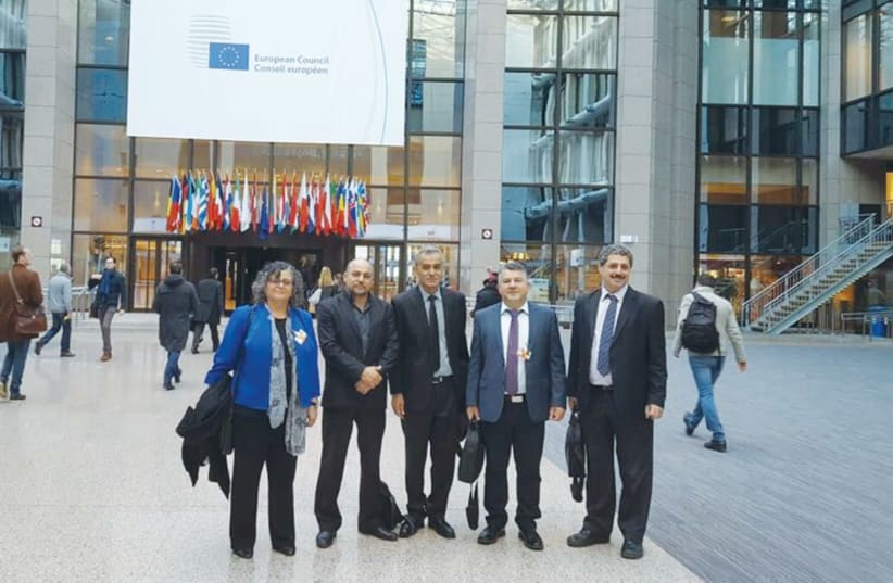 JOINT LIST members of Knesset stand in front of the European Council in Brussels last month. (photo credit: Courtesy)