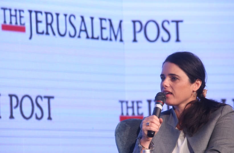 Justice Minister Ayelet Shaked speaks at the Jerusalem Post Diplomatic Conference (photo credit: MARC ISRAEL SELLEM)