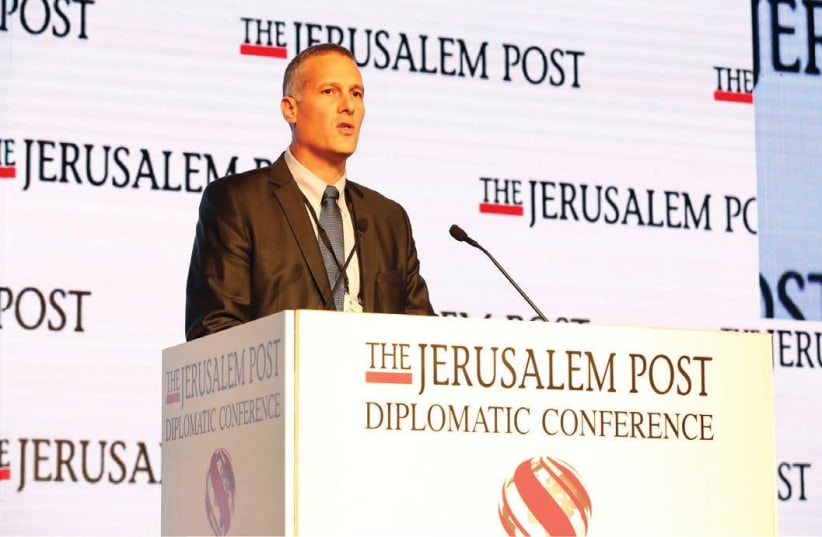 PLURISTEM CO-CEO Yaky Yanay speaks at the Jerusalem Post Diplomatic Conference in the capital’s Waldorf Astoria on Wednesday about his company’s groundbreaking work combating potential radiation catastrophes. (photo credit: SIVAN FARAG)