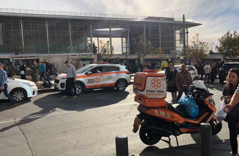 Scene of the stabbing attack at the Central Bus Station in Jerusalem  (photo credit: UNITED HATZALAH‏)