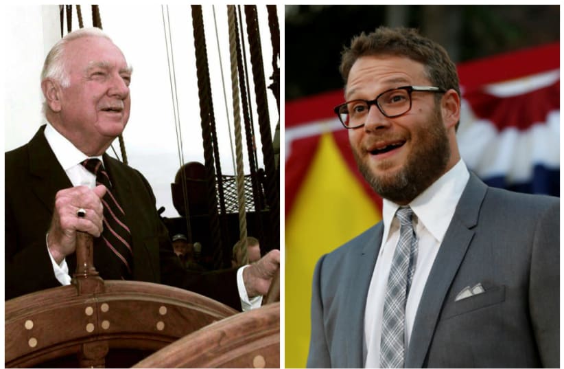 Compilation photo of Walter Cronkite and Seth Rogen (photo credit: REUTERS/MARIO ANZUONI/U.S. NAVY PHOTO BY SENIOR CHIEF PHOTOGRAPHER TERRY A.)