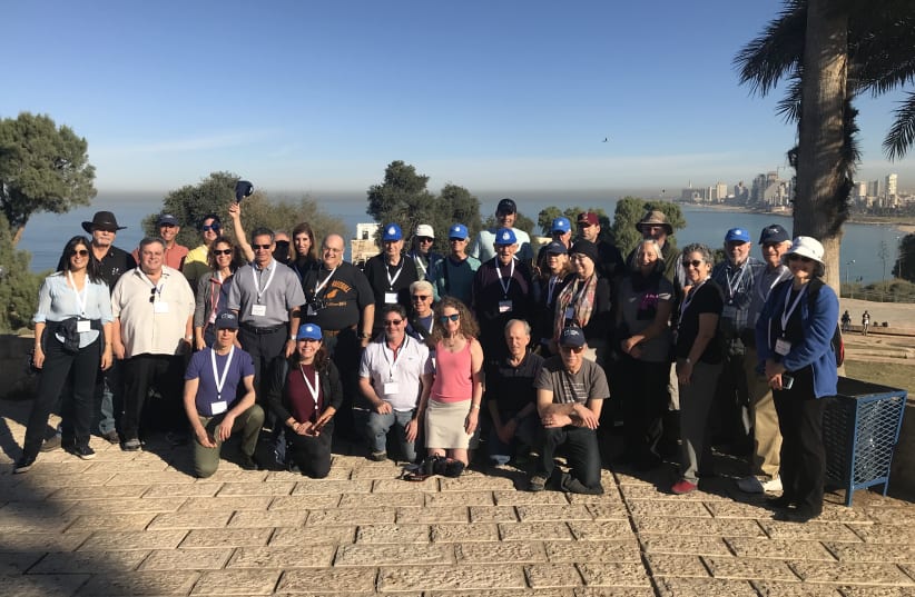 Members of the JNF water delegation gather in front of the Jaffa Port last week (photo credit: TALIA TZOUR AVNER)