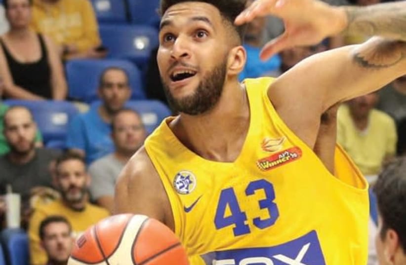 Maccabi Tel Aviv forward Jonah Bolden had 23 points and 10 rebounds in last night’s 98-90 win at Ironi Nahariya in BSL action. (photo credit: ADI AVISHAI)