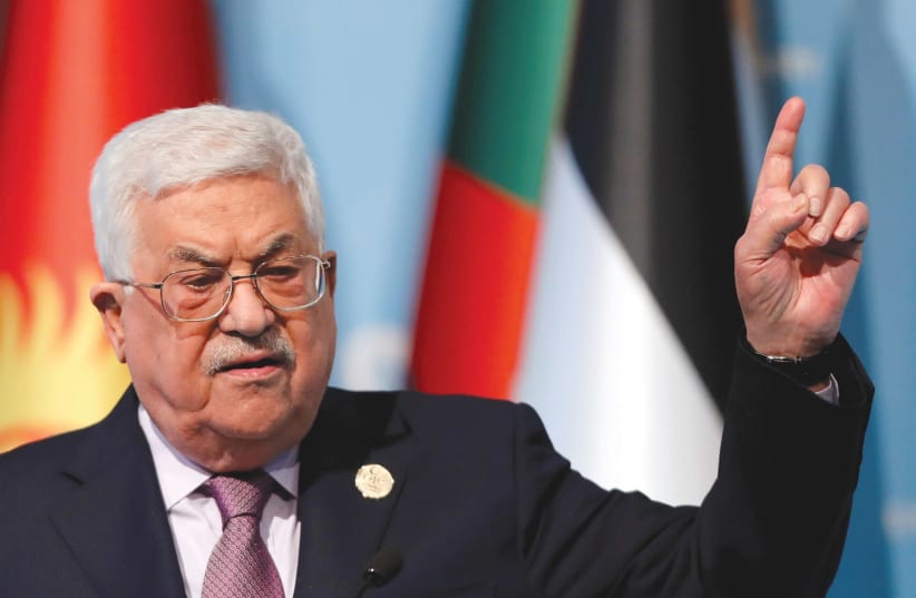 Palestinian Authority President Mahmoud Abbas speaks following a meeting of the Organization of Islamic Cooperation (OIC) in Istanbul (photo credit: REUTERS)