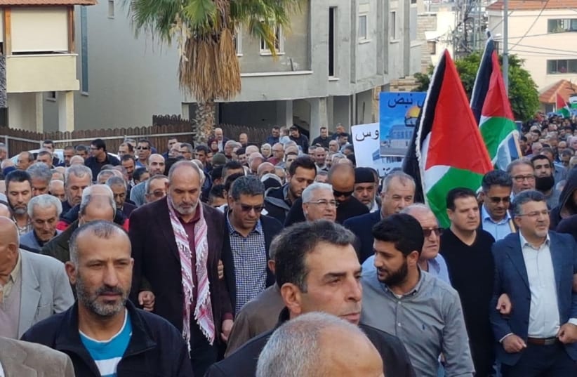 Joint list politicians lead protest in Sachnin, December 15, 2017 (photo credit: COURTESY JOINT LIST)