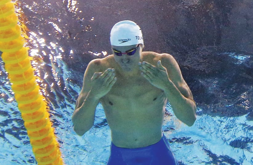 Israeli sw immer Yakov Toumarkin ended yesterday’s 100-meter individual medley final in fifth place at the European Short-Course Swimming Championships in Copenhagen. (photo credit: REUTERS)
