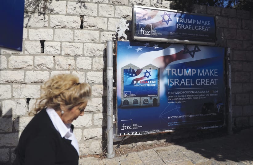 POSTER in Jerusalem supporting Donald Trump.  (photo credit: REUTERS)
