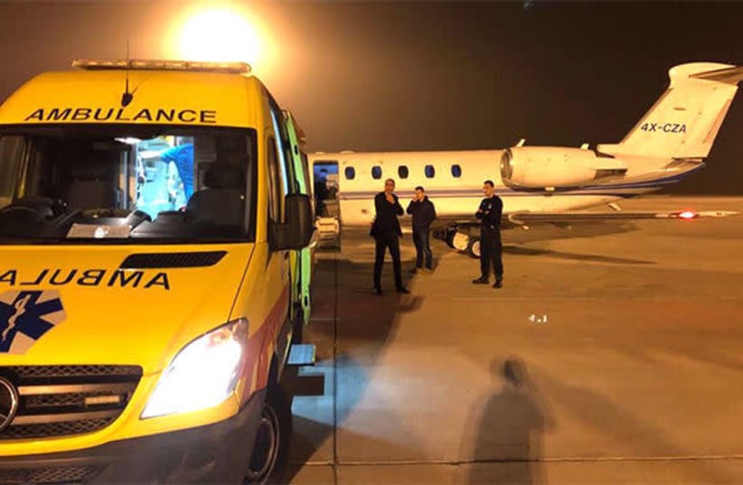 Medically-equipped plane bringing a Syrian refugee newborn to Israel, December 22, 2017 (photo credit: AVIATION BRIDGE)