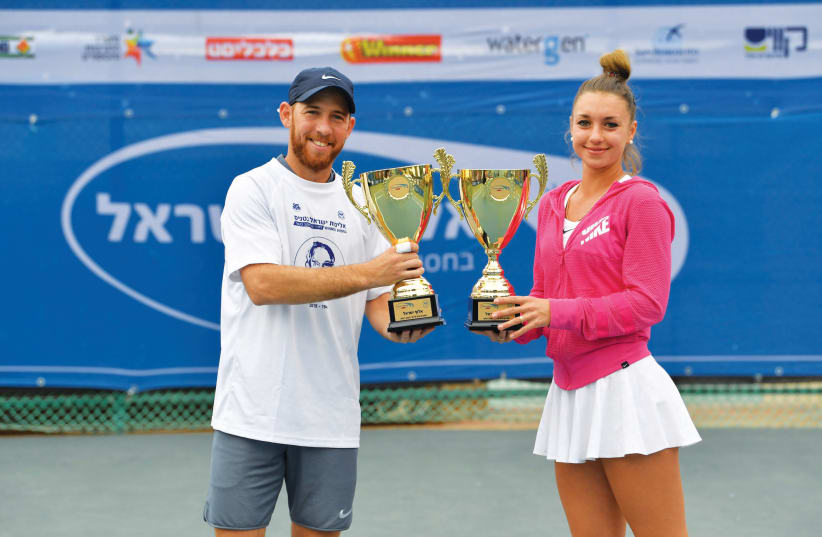Picture of men’s and women’s Israel tennis champions Dudi Sela and Vlada Ekshibarova. (photo credit: ISRAEL TENNIS ASSOCIATION)