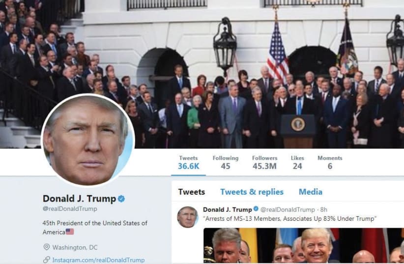 A SCREENSHOT of US President Donald Trump’s Twitter profile. (photo credit: Courtesy)