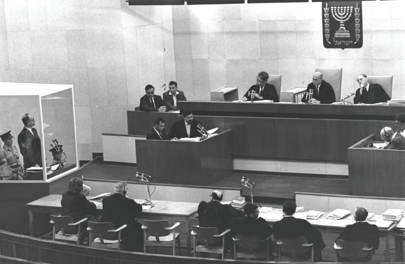 SUPREME COURT judges deliberate in the courthouse at Jerusalem’s Beit Ha’am before delivering their verdict at the appeal of Nazi war criminal Adolf Eichmann in 1961 (photo credit: GPO)