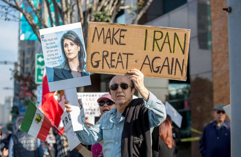  People rally in support of Iranian anti-government protests in Los Angeles, California, US. (photo credit: REUTERS)