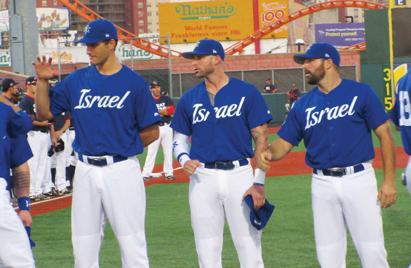 Israel baseball players at World Baseball Classic (photo credit: HOWARD BLAS)