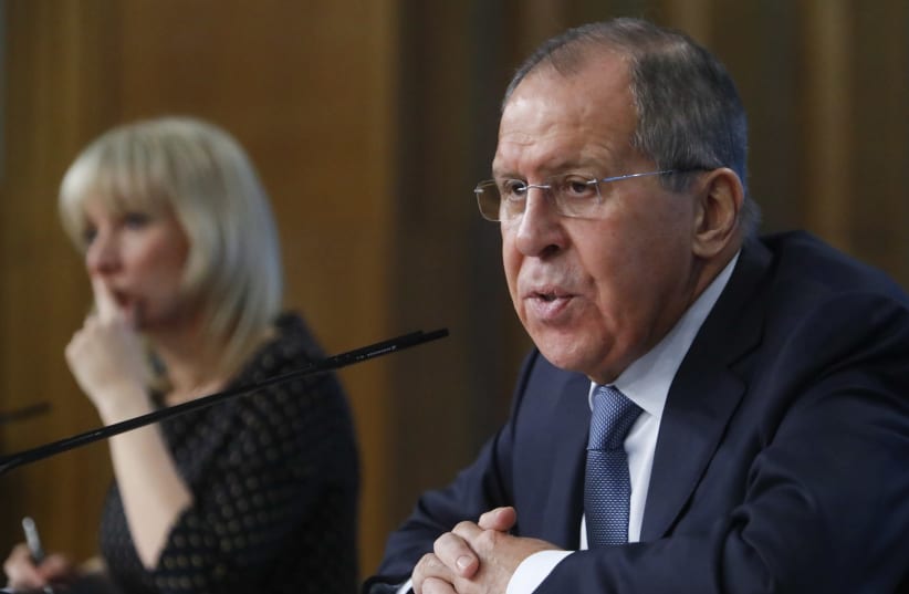 Russian Foreign Minister Lavrov attends his annual news conference in Moscow (photo credit: SERGEI KARPUKHIN/REUTERS)
