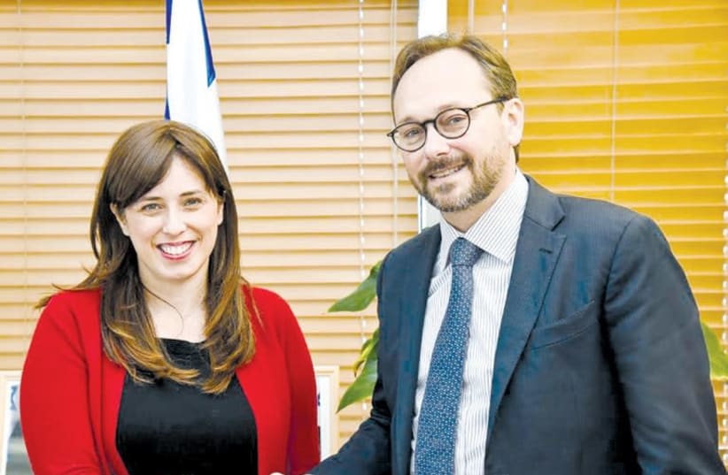 EUROPEAN UNION Ambassador to Israel Emanuele Giaufret meets yesterday with Deputy Foreign Minister Tzipi Hotovely. (Courtesy) (photo credit: Courtesy)