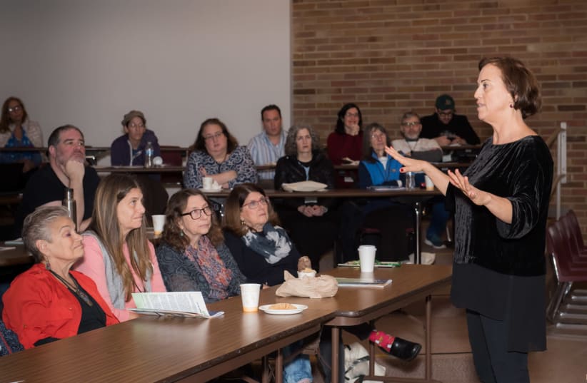 Former Yesh Atid MK Ruth Calderon lectures at Seattle’s first Limmud event (photo credit: MERYL ALCABES)
