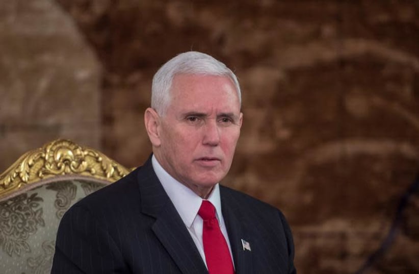 US Vice President Mike Pence at the Presidential Palace in Cairo, Egypt, January 20, 2018 (Reuters/Khaled Desouki/Pool) (photo credit: REUTERS/KHALED DESOUKI)