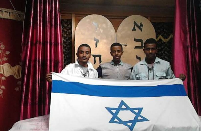 Sintayehu (right) with two other finalists from his community (photo credit: THE STRUGGLE FOR ETHIOPIAN ALIYAH)