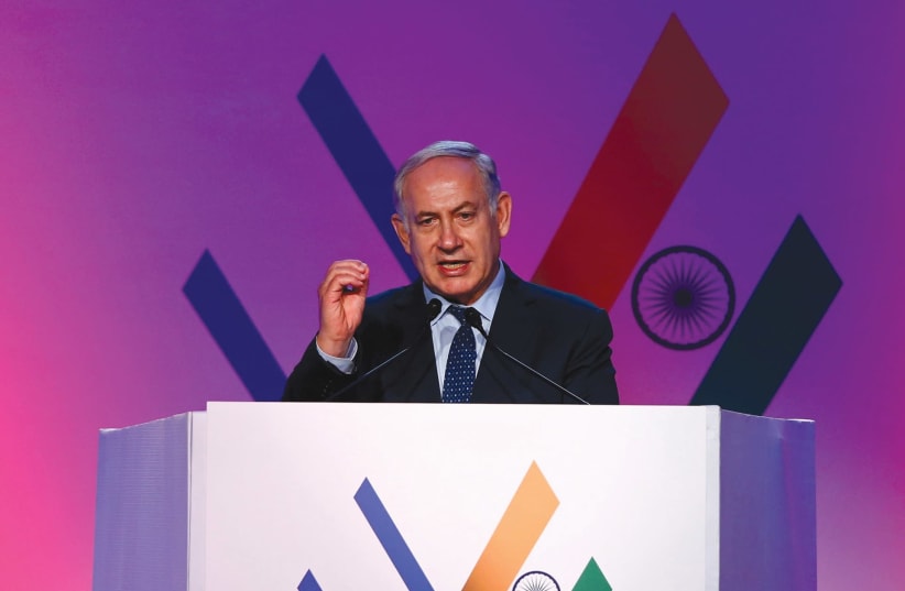 PRIME MINISTER Benjamin Netanyahu speaks at an event during his recent trip to India. (photo credit: REUTERS)