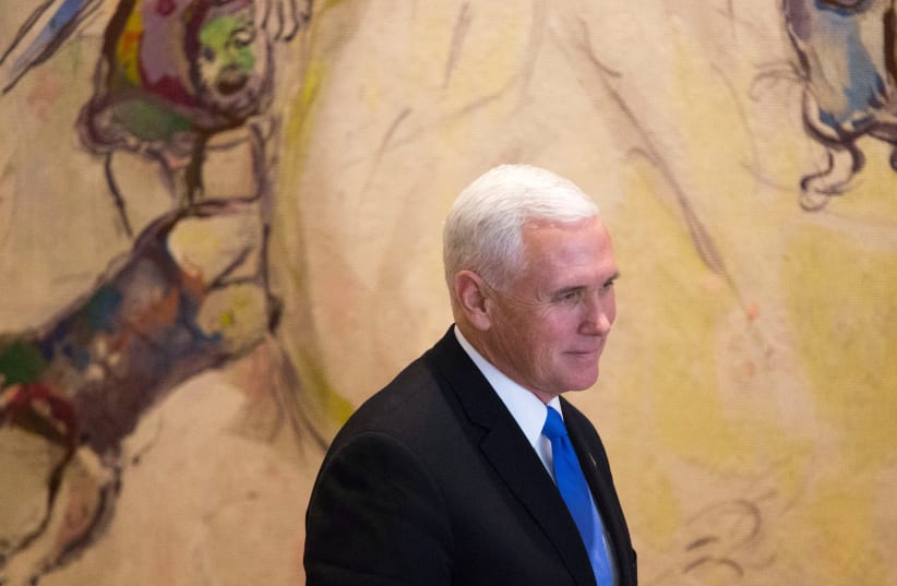 US Vice President Mike Pence seen during a visit to the Knesset, Israeli Parliament, in Jerusalem (photo credit: REUTERS/ARIEL SCHALIT/POOL)