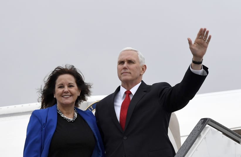 Vice President of the United States Mike Pence departing from Israel’s Ben Gurion Airport, January 23, 2018. (photo credit: MATTY STERN, US EMBASSY TEL AVIV)