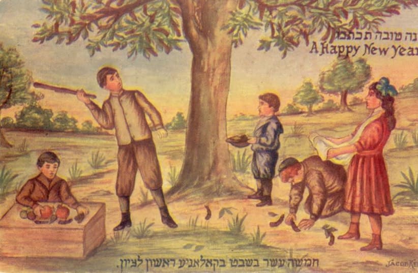 Tu Bishvat in Rishon LeZion from the beginning of the 20th century (ca. 1910) (photo credit: COURTESY OF THE FOLKLORE RESEARCH CENTER HEBREW UNIVERSITY OF JERUSALEM)