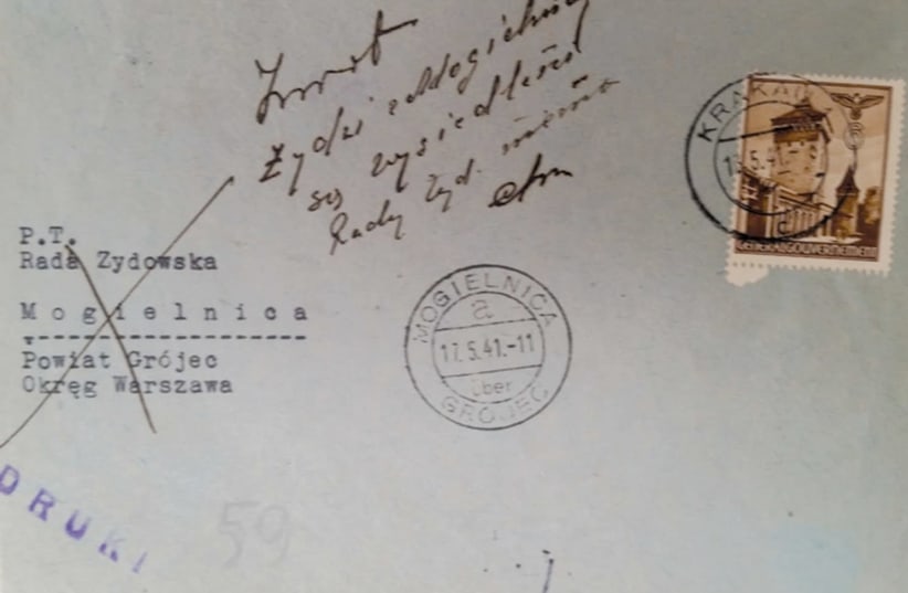 A LETTER, with a handwritten message on the envelope, was returned to Michal Weichert in wartime Poland. (photo credit: MICHAL WEICHERT ARCHIVE/NATIONAL LIBRARY OF ISRAEL)