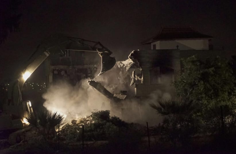IDF demolishes the home of a man believed to have been the ringleader of the cell that carried out a terror attack in Havat Gilad (photo credit: IDF SPOKESPERSON'S UNIT)