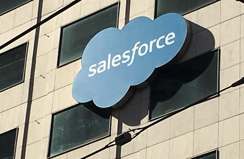 The Salesforce logo is pictured on a building in San Francisco, California, U.S. October 12, 2016.  (photo credit: REUTERS)
