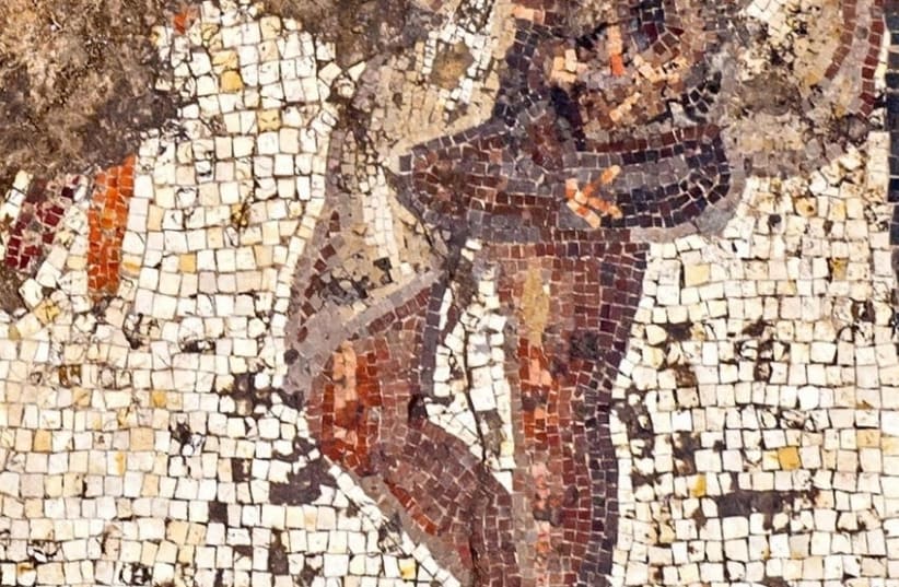 The mosaic uncovered in Caesarea (photo credit: COURTESY OF ASSAF PERETZ ISRAEL ANTIQUITIES AUTHORITY)