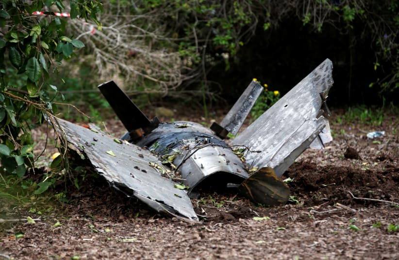 Fragments of a Syrian anti-aircraft missile found in Alonei Abba, about 2 miles (3.2 km) from where the remains of a crashed F-16 Israeli war plane were found, at the village of Alonei Abba, Israel February 10, 2018. (photo credit: RONEN ZVULUN / REUTERS)