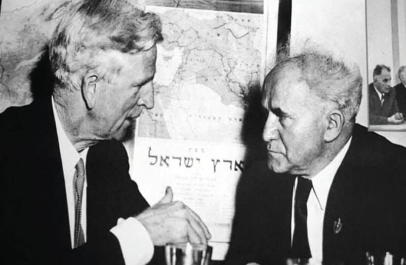 US Envoy James McDonald meets with prime minister David Ben-Gurion in 1949 (photo credit: COURTESY MCDONALD FAMILY)