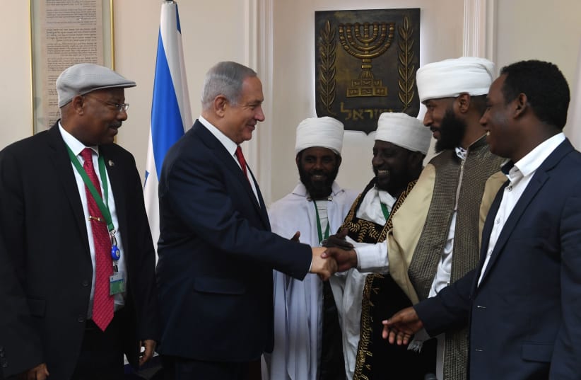 Prime Minister Benjamin Netanyahu meeting Ethiopian community leaders (photo credit: KOBI GIDEON/GPO)