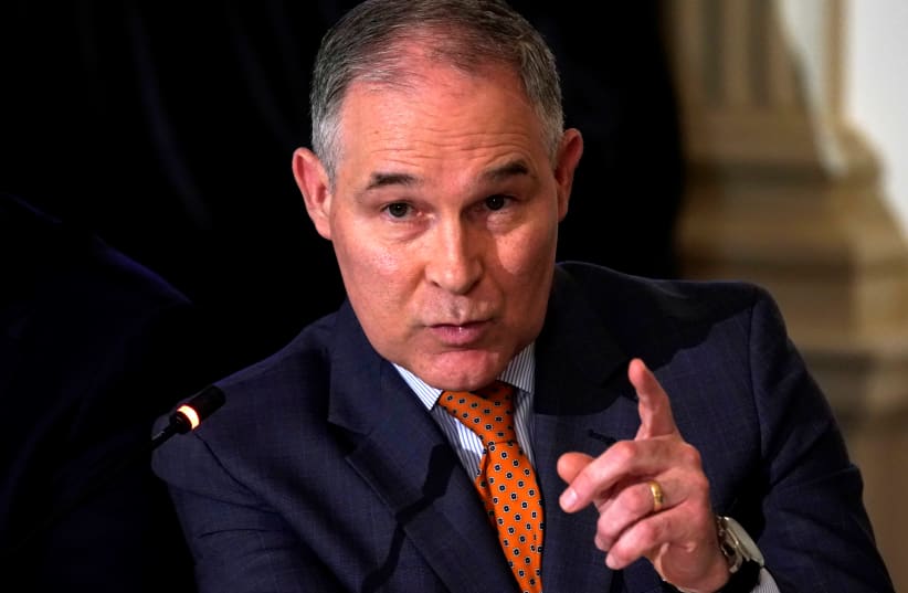 EPA Administrator Scott Pruitt speaks during a meeting held by U.S. President Donald Trump on infrastructure at the White House in Washington, U.S., February 12, 2018. (photo credit: KEVIN LAMARQUE/REUTERS)